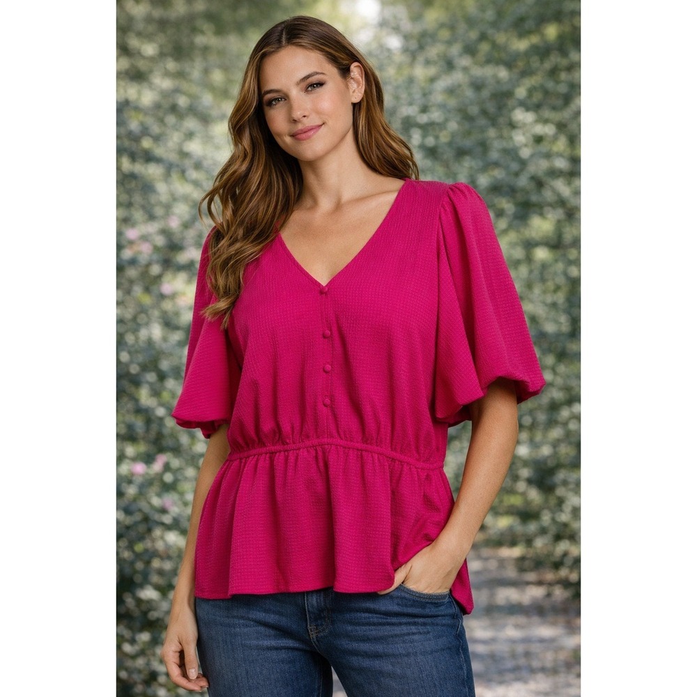 Lucky & Coco‎ Women's V Neck Blouse Woven Top Sz. XL Pink